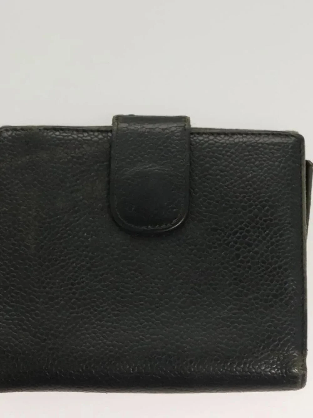 CHANEL Pouch Nylon Grained Calf Skin 2 Set Black Silver CC Auth bs28342